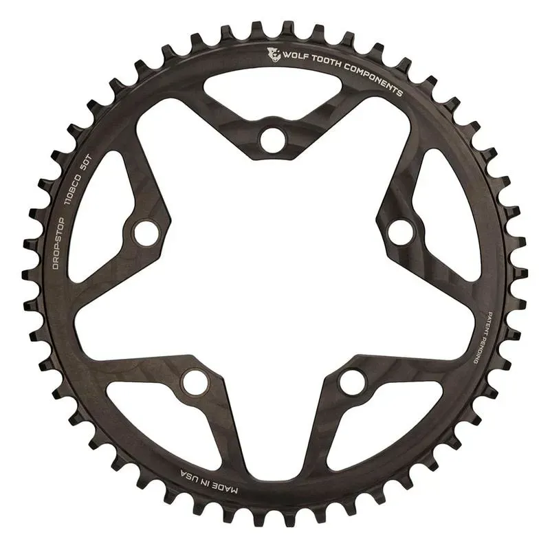 Wolf Tooth 110 BCD Cyclocross And Road Chainring - 34t 110 BCD 5-Bolt Drop-Stop B 10/11/12-Speed Eagle And Flattop Compatible Black