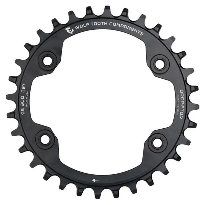 Wolf Tooth 96 Symmetrical BCD Chainring - 32t 96 BCD 4-Bolt Drop-Stop A For Shimano Cranks Black