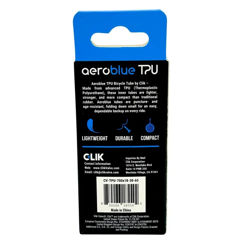 Clik AeroBlue 700x18-30 65mm Valve TPU Inner Tube in Blue-2