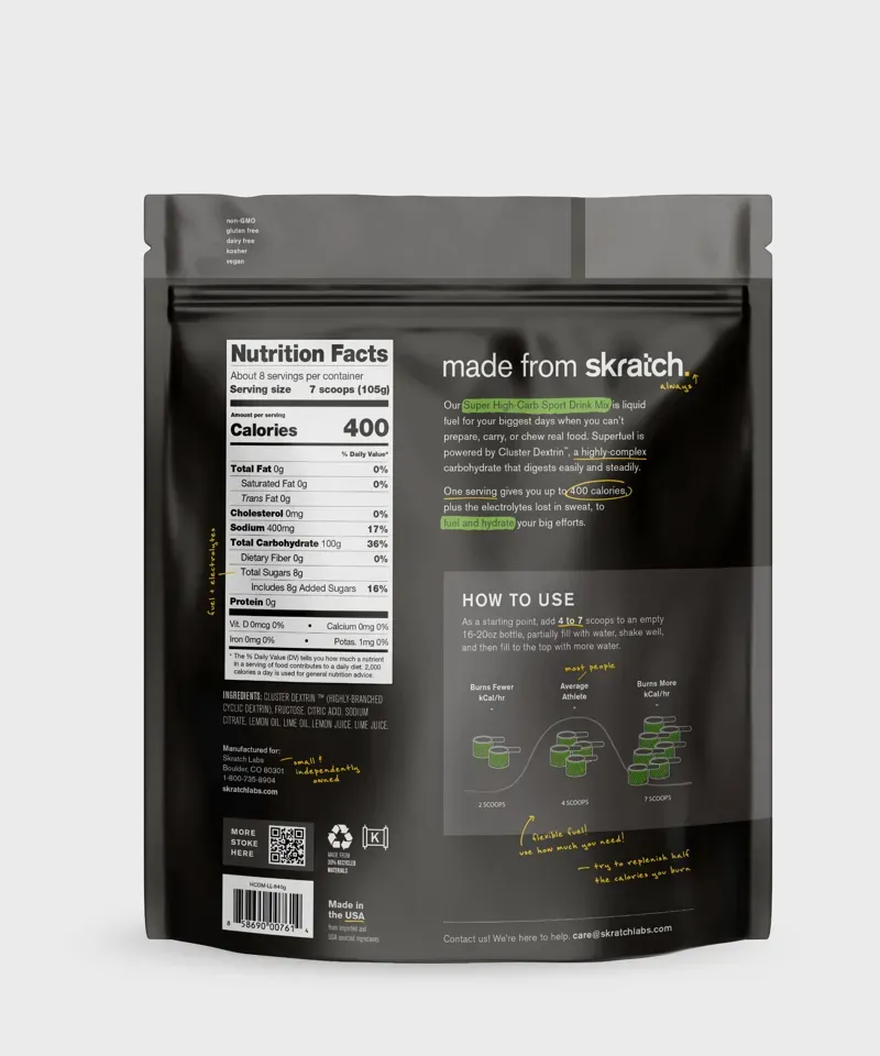 Skratch Labs Super High-Carb Sport Drink Mix - Lemon And Lime 8 Serving Pouch 7 scoops (105g)-1